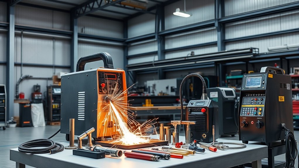 Handheld plasma cutter and a CNC plasma table side-by-side