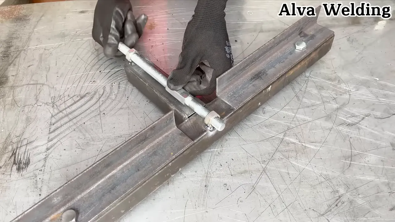 Welding triangular gussets and cross braces to bench frame