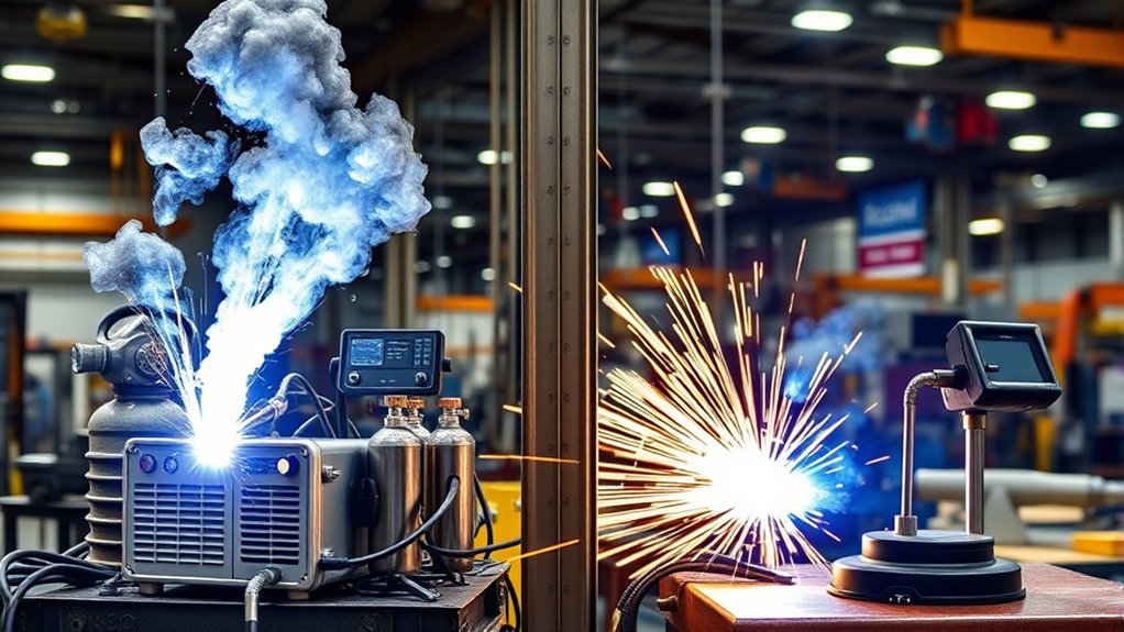 distinct welding equipment setups