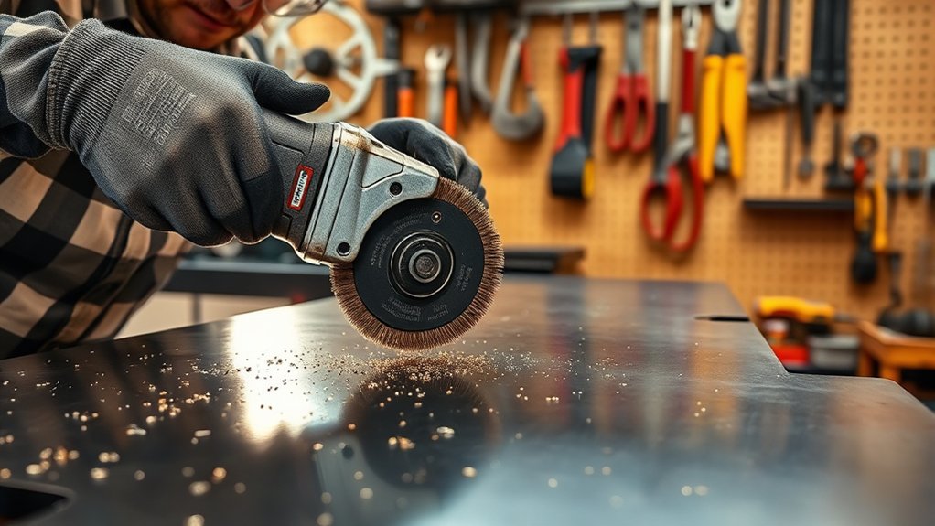 angle grinder deburring setup