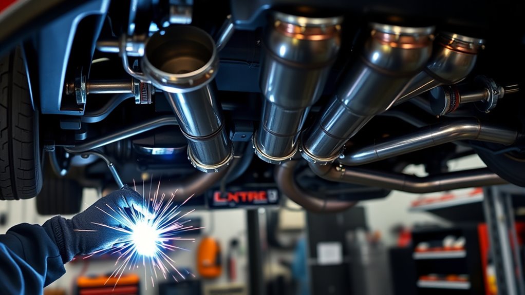tack weld exhaust sections securely