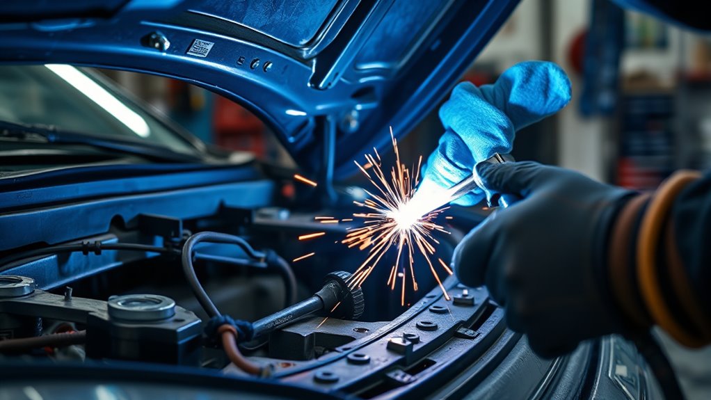 weld hood hinge securely